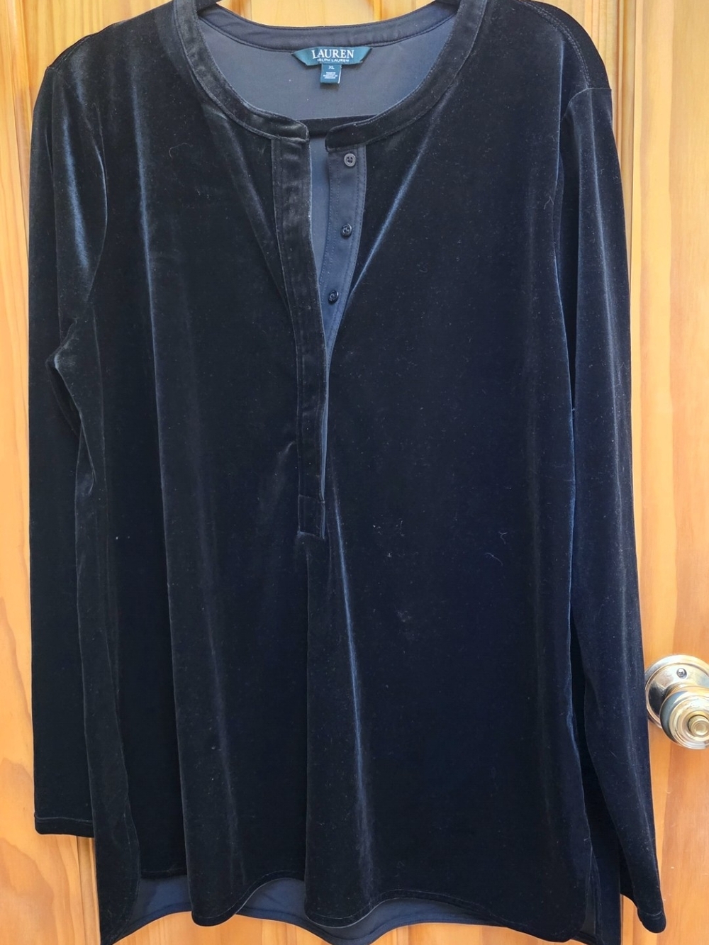 Lauren Ralph Lauren Black Velvet Long-Sleeve Henley Tunic